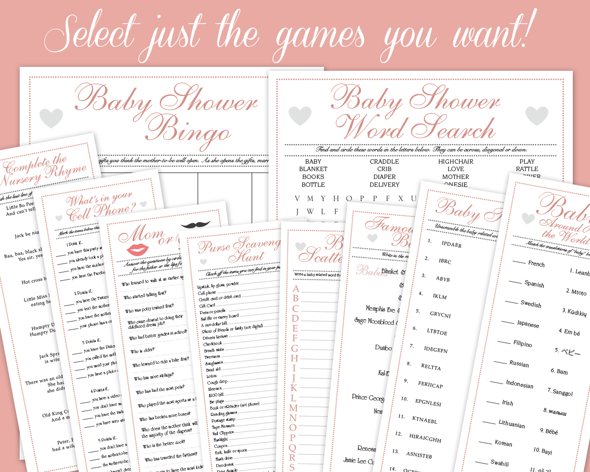 Individual Pink Baby Shower Games
