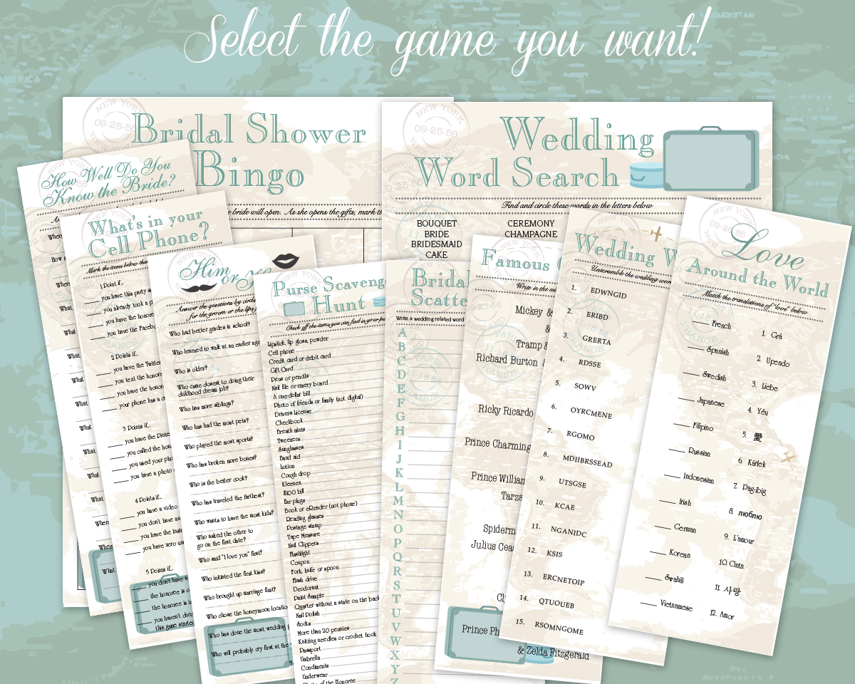 Vintage Travel Bridal Shower Individual Games