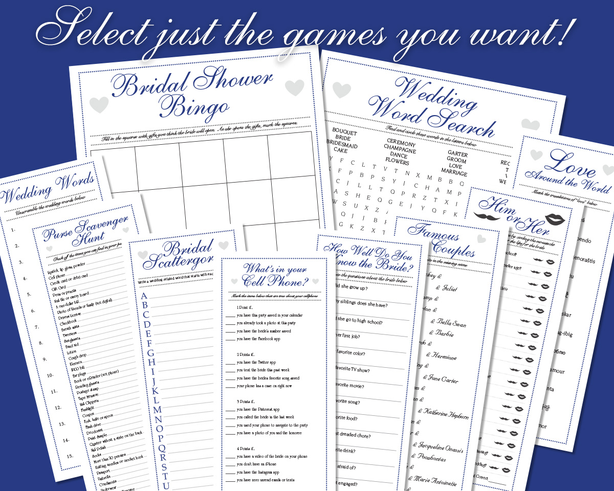 Individual Navy Blue Downloadable Bridal Shower Games