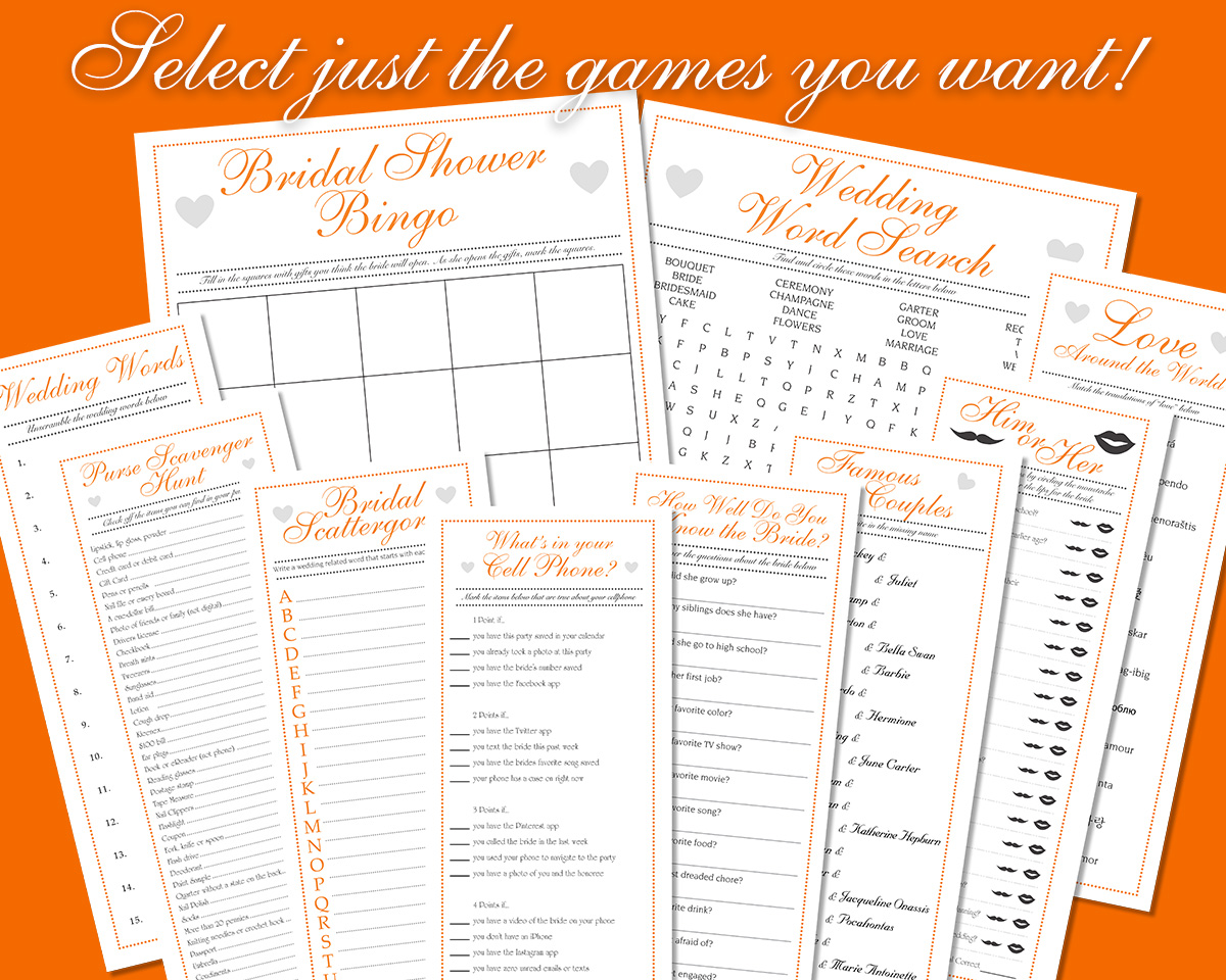 Individual Orange Downloadable Bridal Shower Games