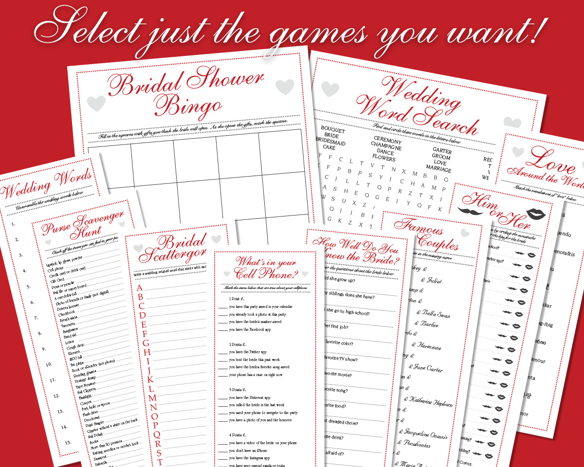 Individual Red Downloadable Bridal Shower Games
