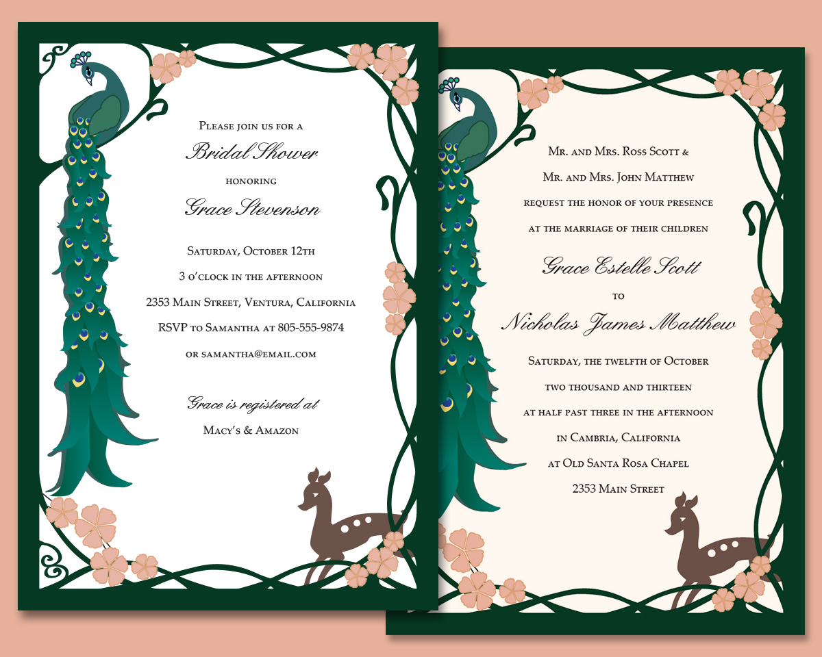 Art Nouveau Peacock Invitation Printable