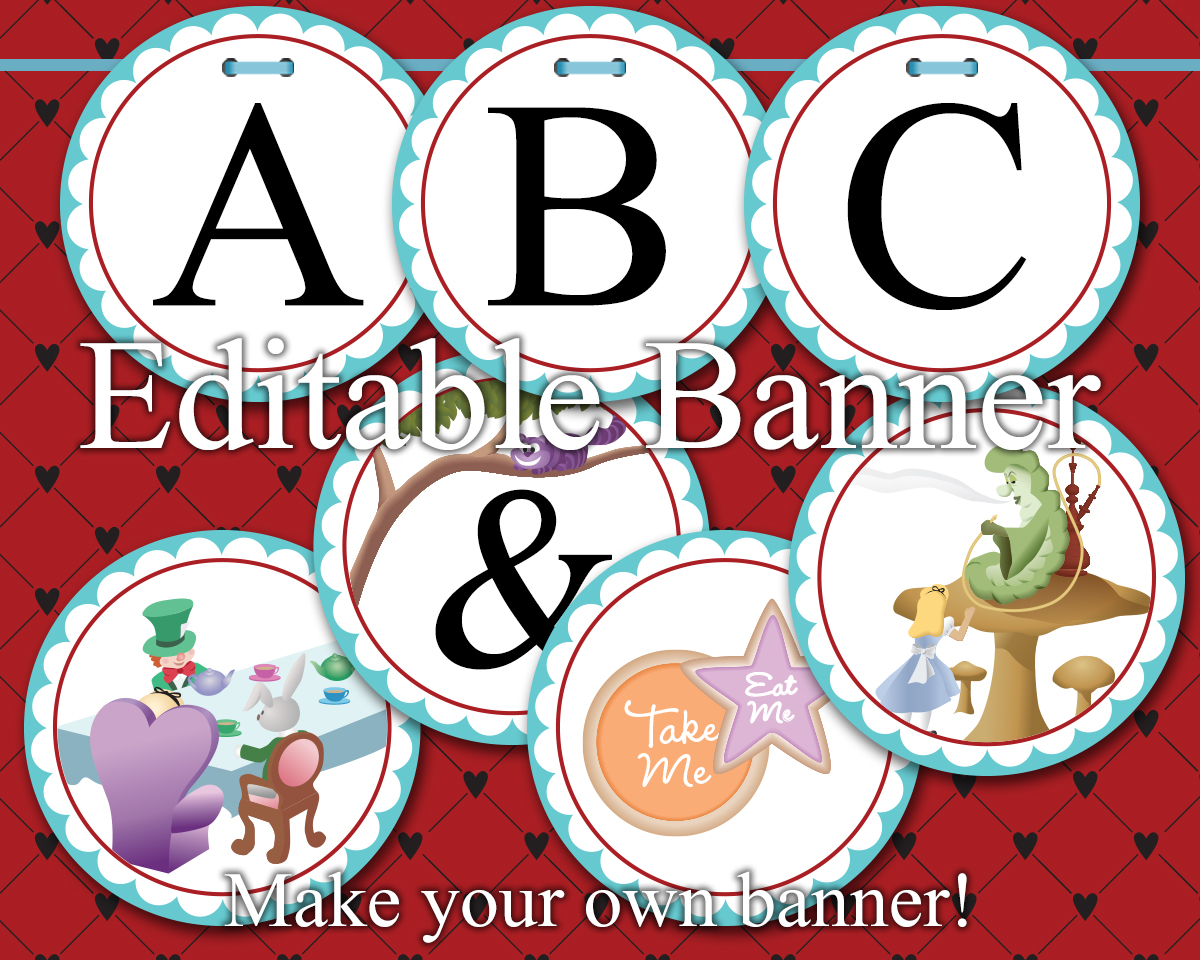 Editable Alice in Wonderland Circle Banner