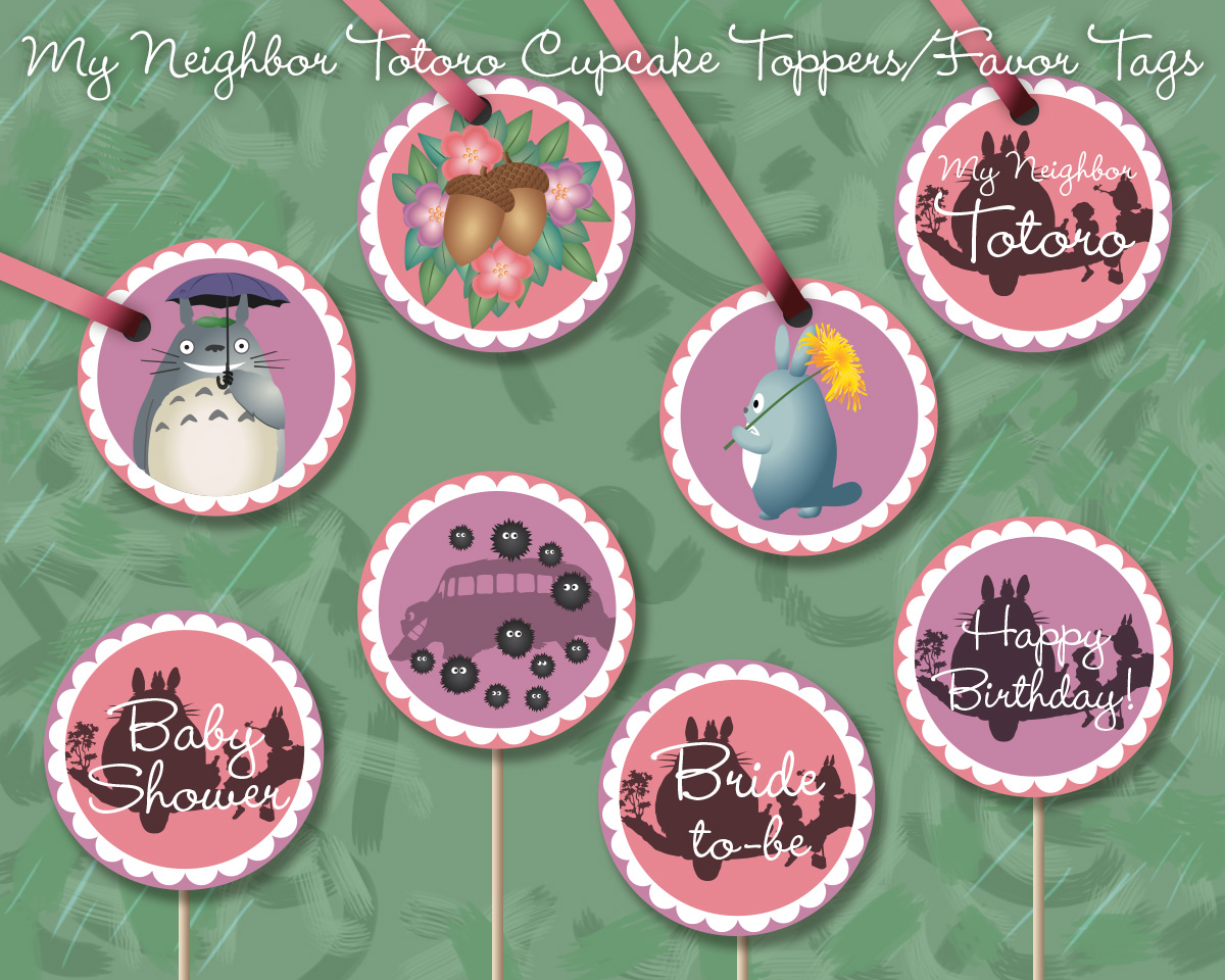 My Neighbor Totoro Cupcake Toppers or Favor Tags Instant Download