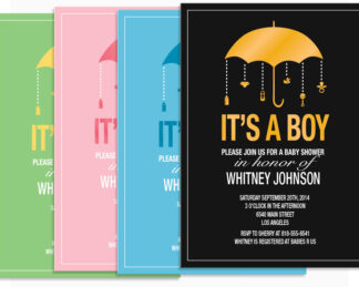 Custom Baby Shower Invitation with Umbrella & Rain Download File Printable in Black, Gold, Pink, Blue and more