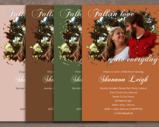 Fall in Love Custom Invitation, Save the Date or Birth Announcement in Green, Brown and Cream with Leaves