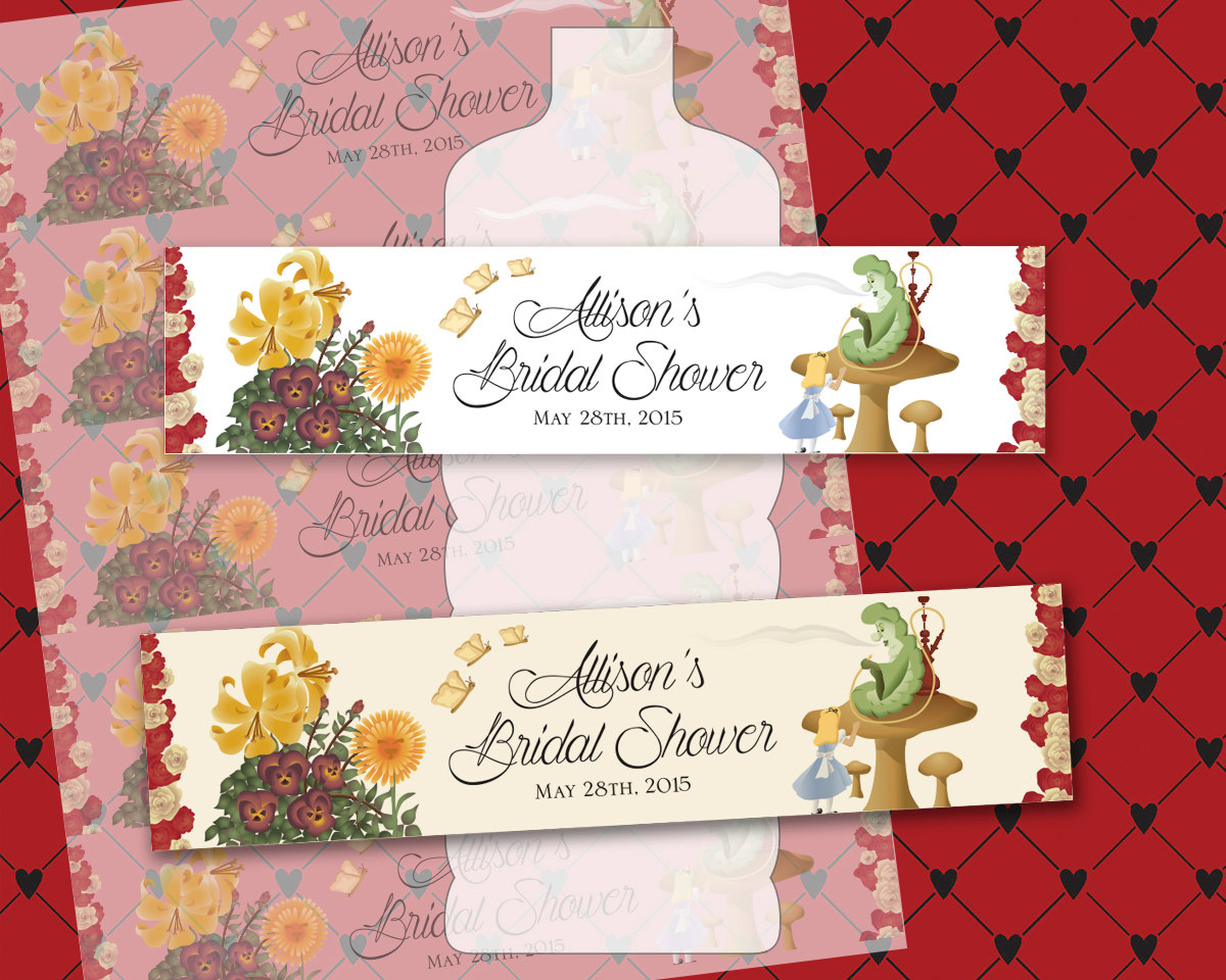 Custom Alice in Wonderland Water Bottle Wrappers/Labels