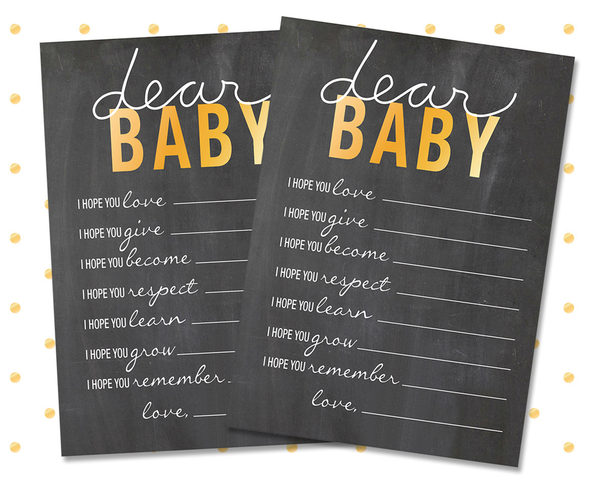 Dear Baby Shower Cards Digital Download/Printable with Gold and Chalkboard Background