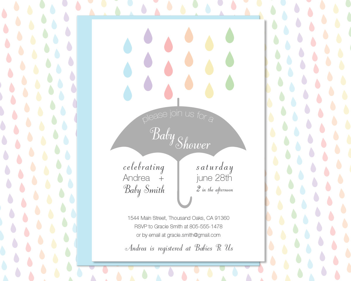Custom Baby Shower Invitation Download File with Umbrella & Raindrops Printable