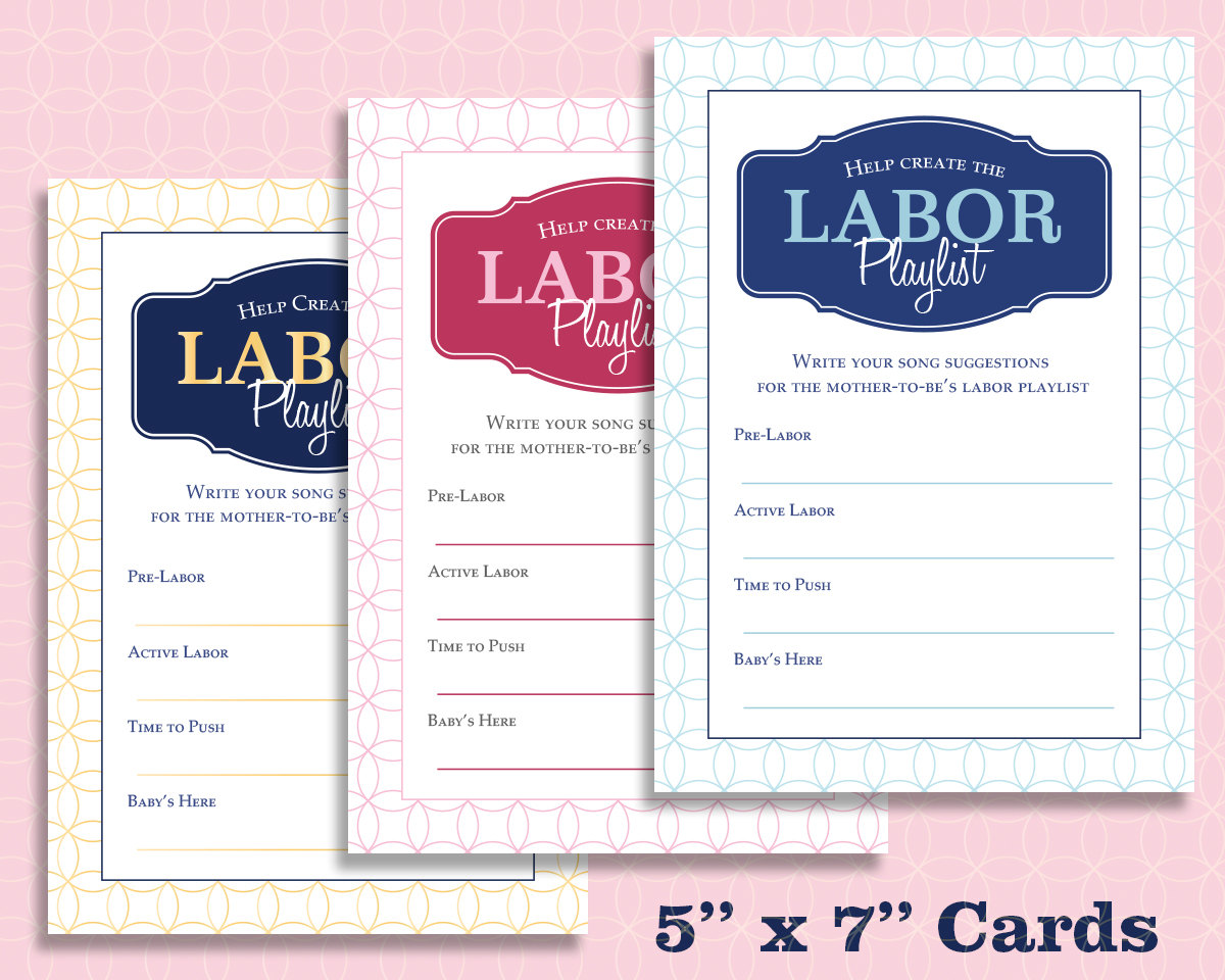 Help Create the Labor Playlist Baby Shower Game Digital File Printable in Blue, Pink, Gold or Custom Colors!