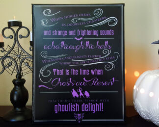 Haunted Mansion Ghosts Are Present Poster in Black, Purple and White Instant Download
