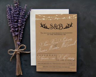 Rustic Wedding, Engagement Party or Shower Invitation with Antlers and Initials