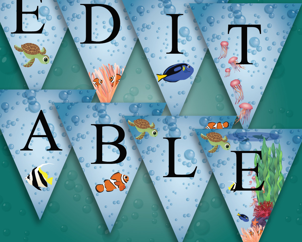 Editable Under the Sea Bunting Banner Instant Download