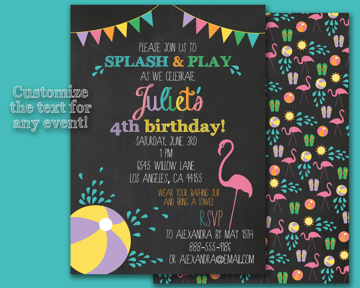 Chalkboard Pool/Splash Party Invitation Custom Digital File
