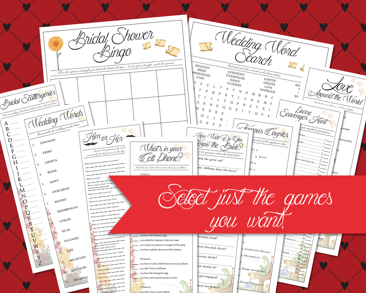 Individual Alice in Wonderland Downloadable Bridal Shower Games