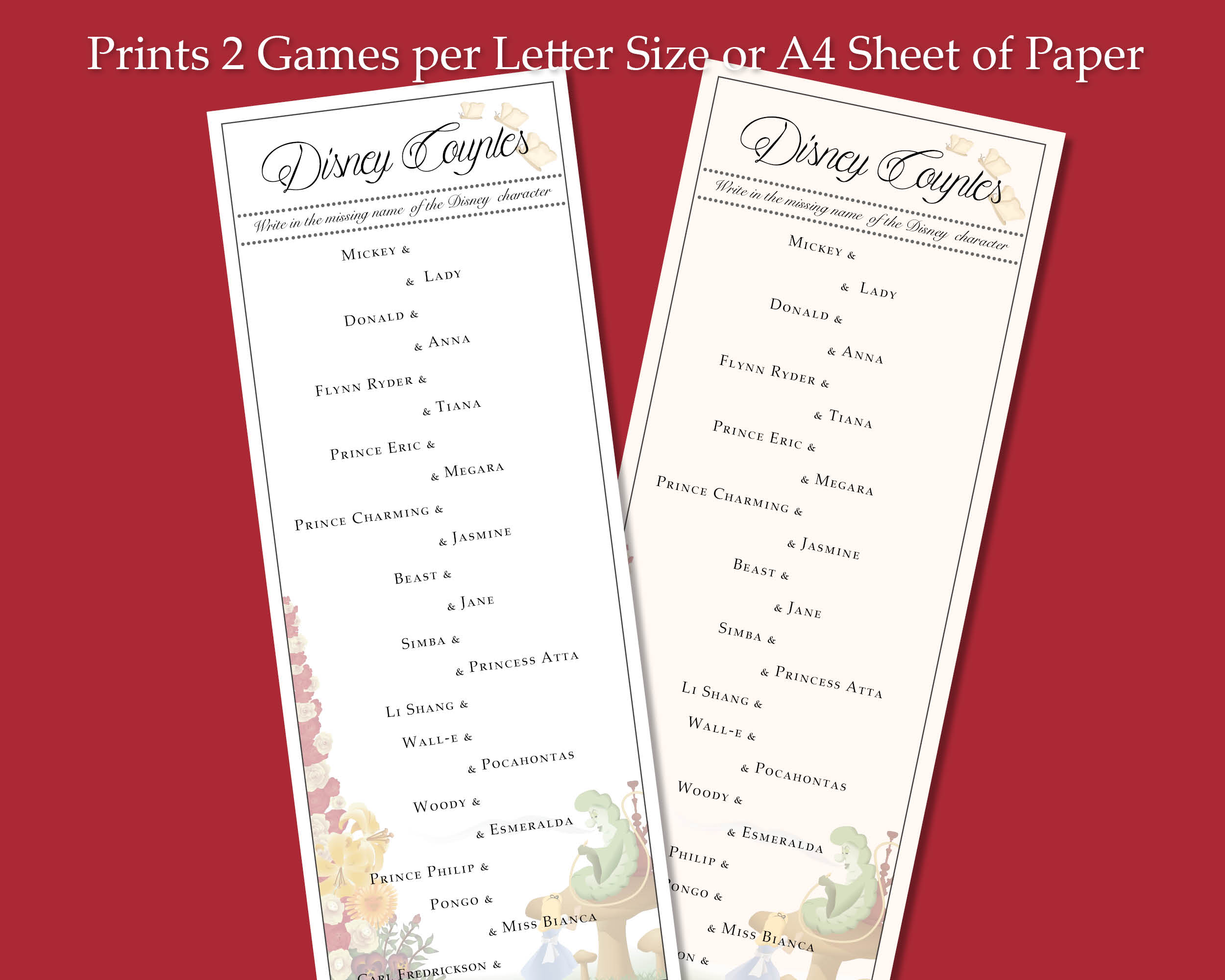 Alice in Wonderland Disney Couples Game