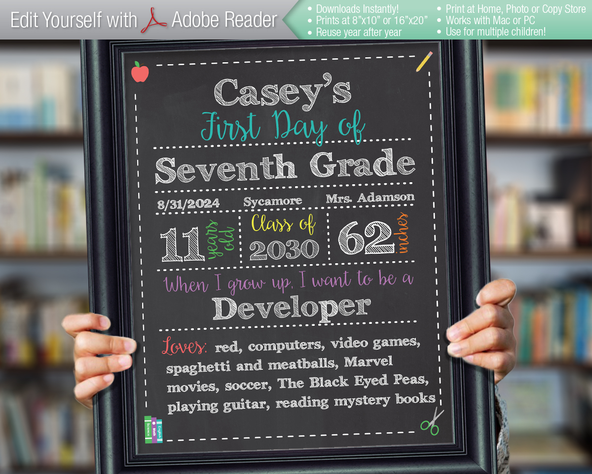 CLASSIC GRAD Editable First & Last Day of School Chalkboard Signs Instant Download File