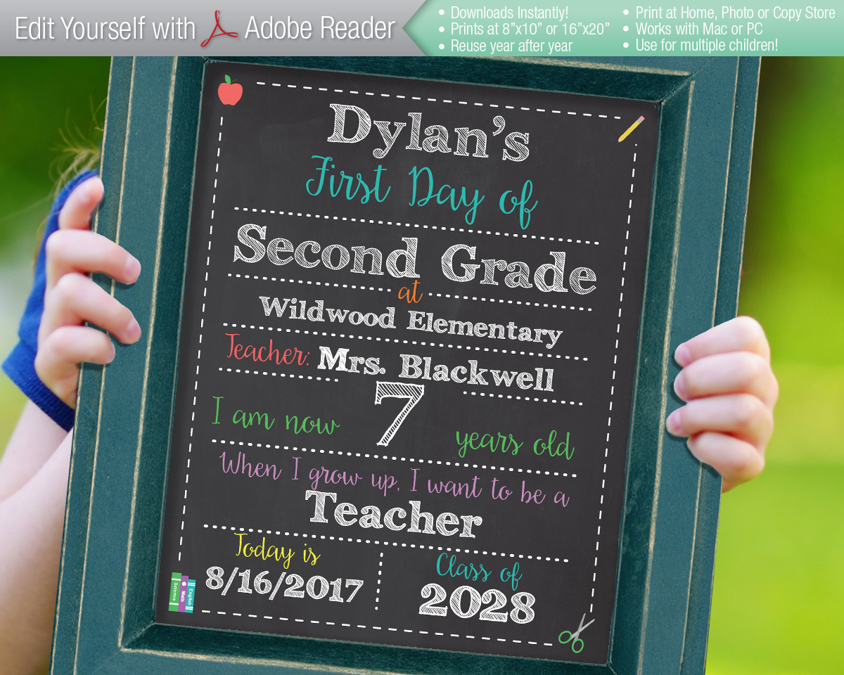 SMART Editable First and Last Day of School Chalkboard Signs Instant Download File