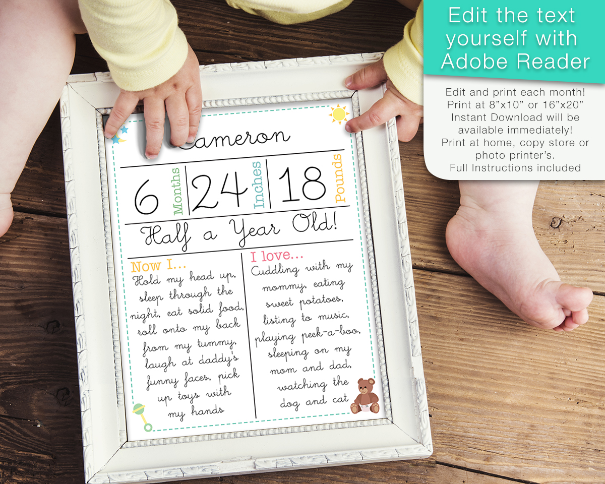 Editable Baby Month by Month White Background Sign - Printable Instant Download Digital File - Reusable!