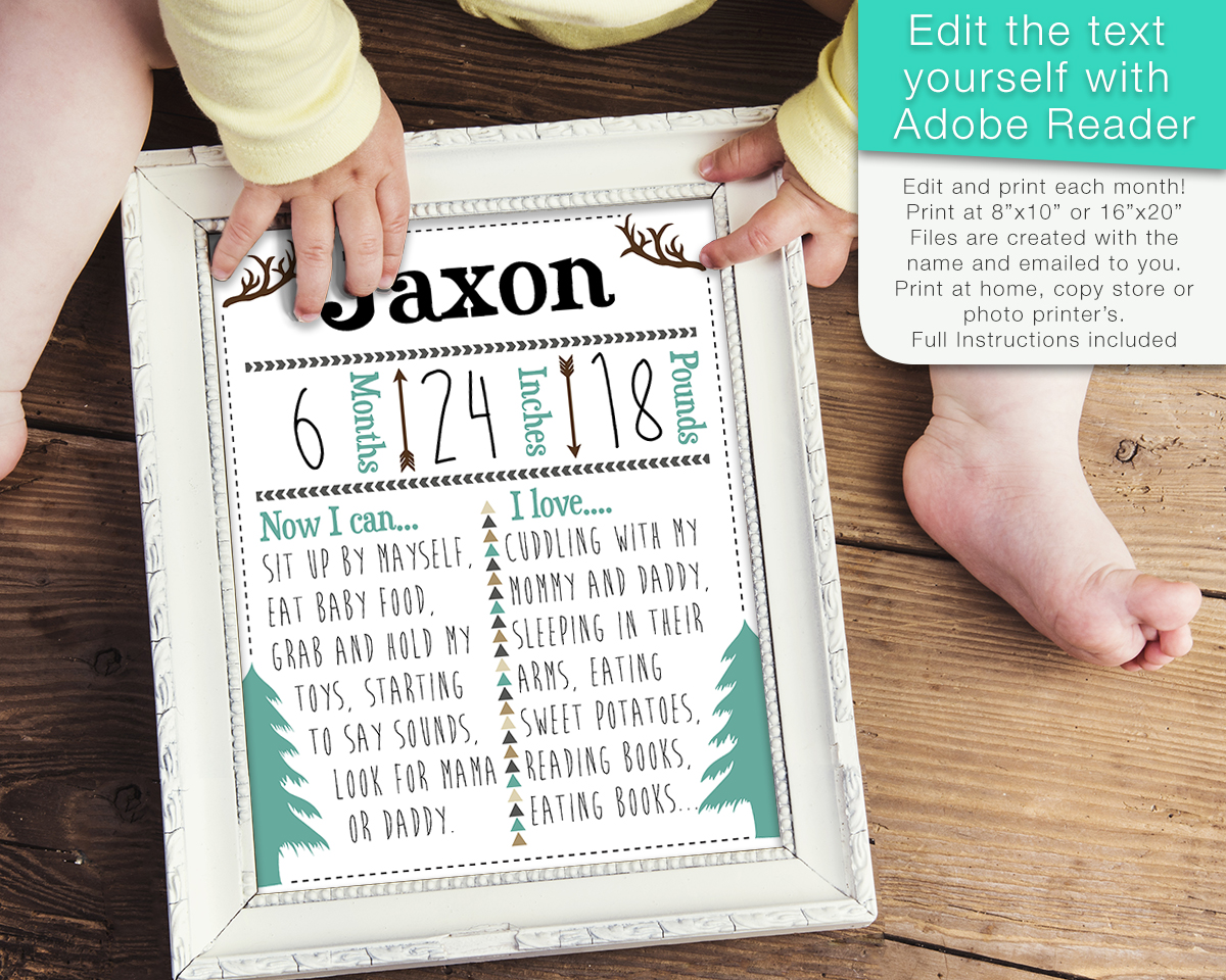 Editable Baby's First Year Rustic Month by Month Sign White Background- Instant Download Digital File - Reusable!