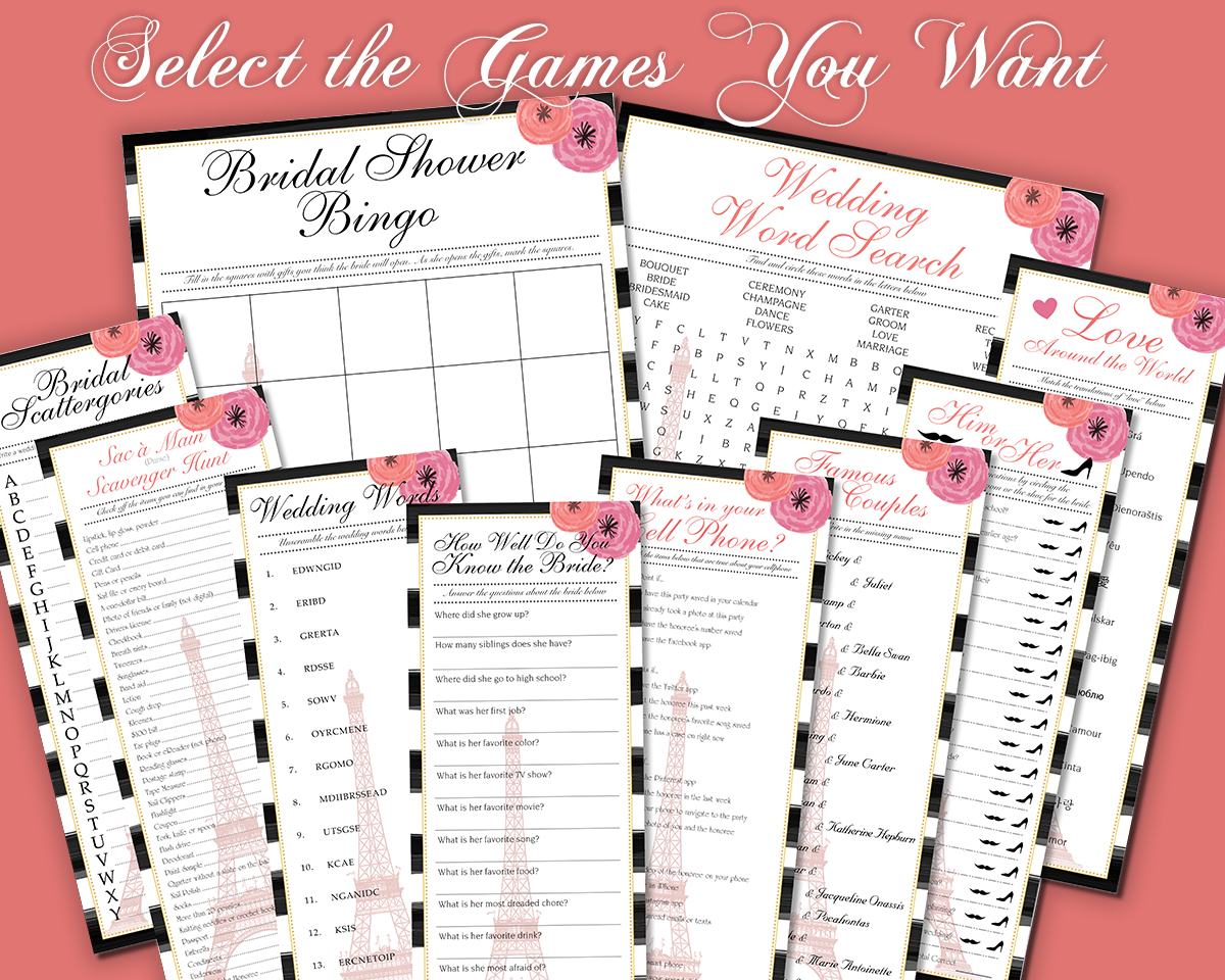 Individual Parisian Downloadable Bridal Shower Games