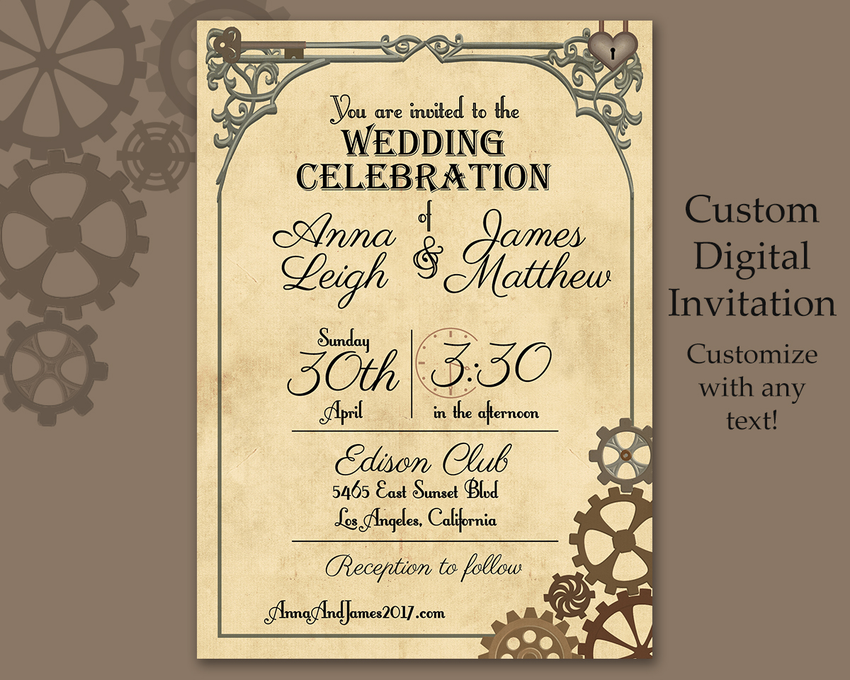 Custom Steampunk Invitation Download 5"x7"