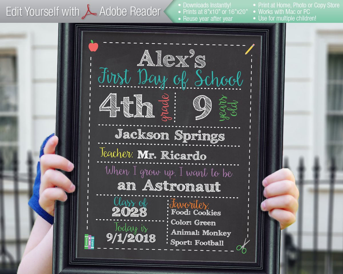 DISCOVERY Editable First & Last Day of School Chalkboard Sign Instant Download File
