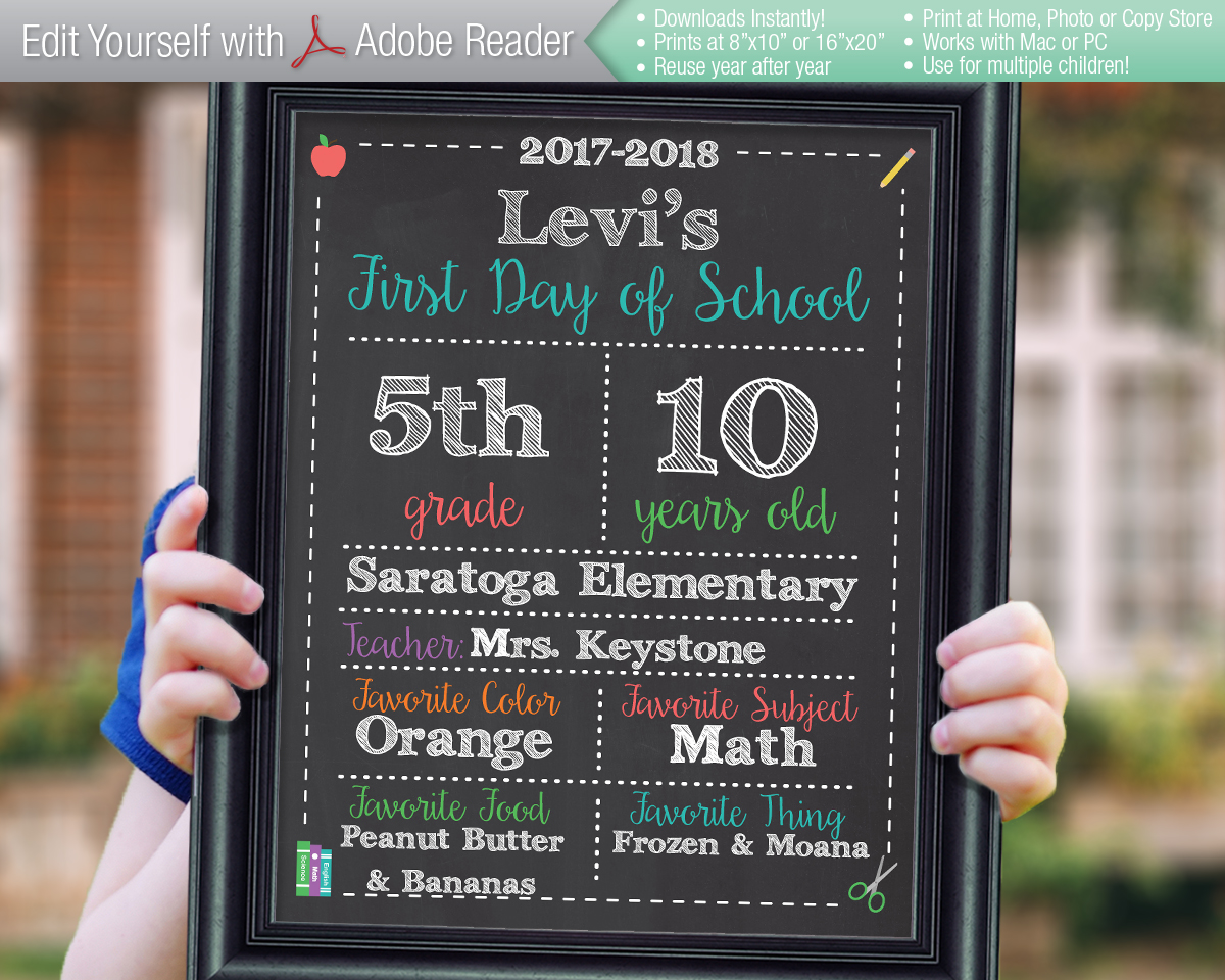MEMENTO Editable First & Last Day of School Chalkboard Signs Instant Download Files