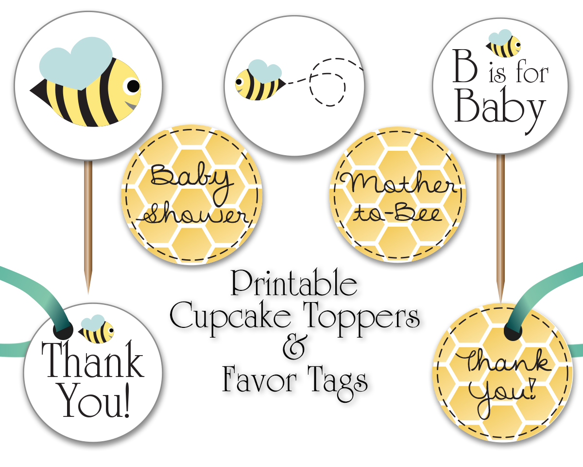 B is for Baby Bee Baby Shower Cupcake Toppers & Favor Tags