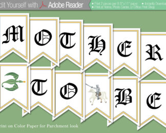 Editable Banner - Dragon and Knight Fantasy Instant Download Baby Shower or Birthday Party