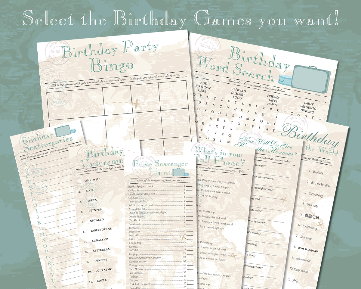 Vintage Travel Birthday Party Individual Games